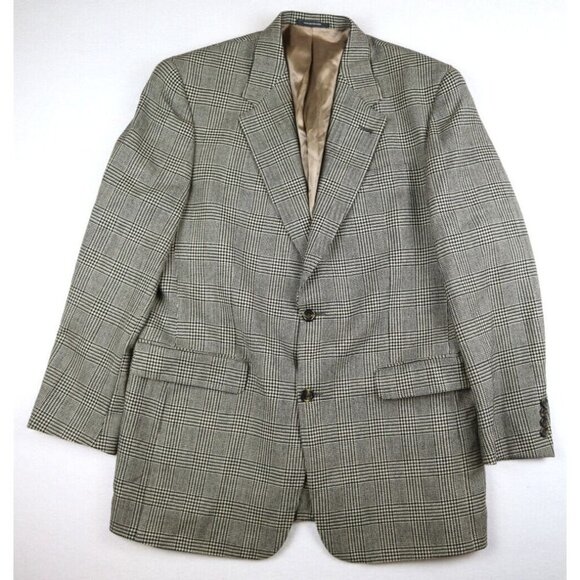 AUSTIN REED - MEN'S BLACK & BEIGE PLAID 100% WOOL BLAZER JACKET - SIZE 40R - Picture 1 of 8